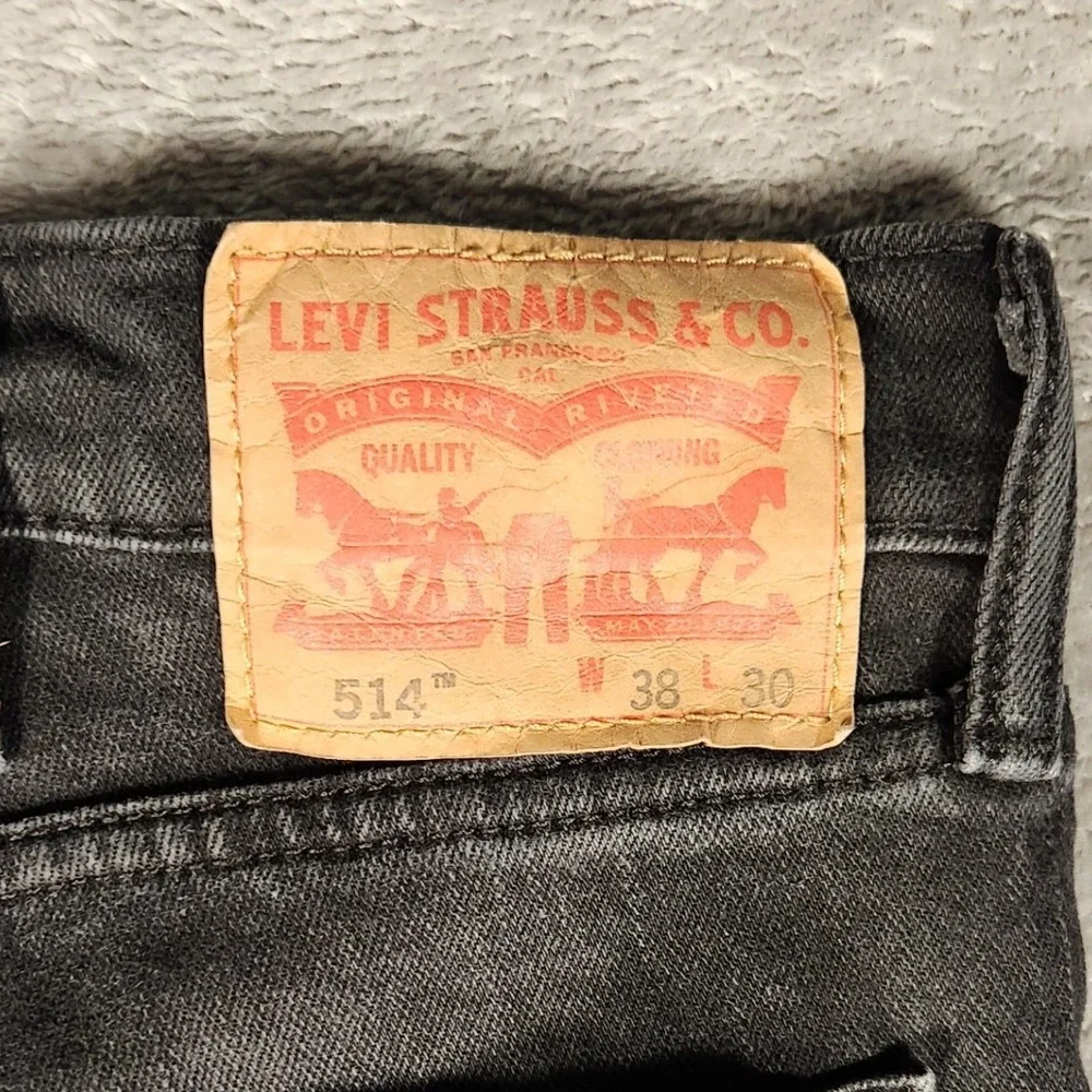 Levi's 514 Straight Fit Jeans Mens‎ 38x30 Black Excellent Faded Denim 00514-0211